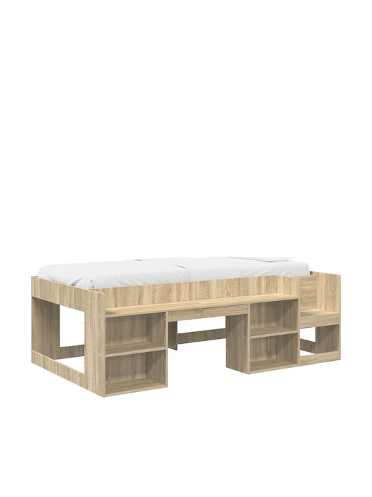 Kids Single Bed with Storage Space Beige for Ma...