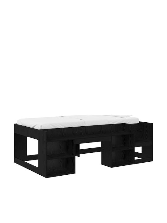 Kids Single Bed with Storage Space Black for Ma...