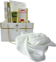 Set Premium Luxury Alb Eșarfă din Mătase Albă Parfum Badee Al Oud 35 Ml Cremă de Mâini Raffaello În Cutie Cadou Stil Geantă