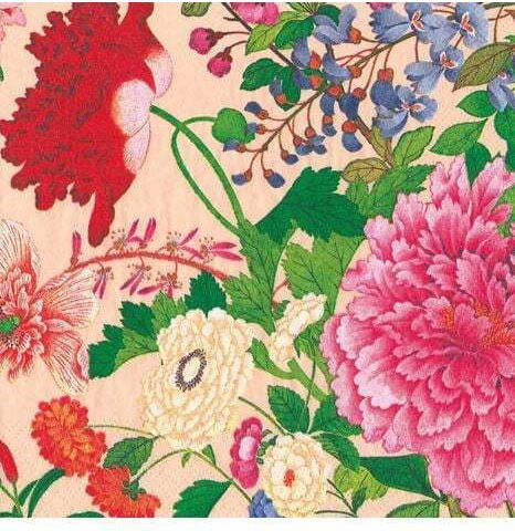 Caspari Χαρτοπετσέτες Dinner A Profusion Flowers Shell Pink 19x19cm 20 Tεμάχια