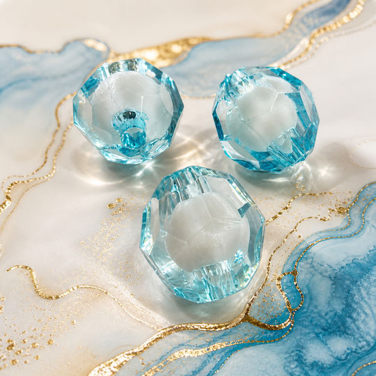 Acrylic Beads 16mm Round Polygonal 10pcs Blue