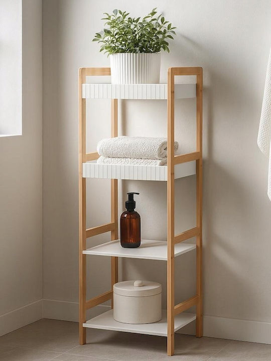 MRShome Επιδαπέδια Ραφιέρα Μπάνιου Bamboo 36x33x110cm Λευκή
