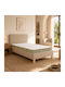 Nevil-nemesis Single Upholstered Bed with Ecru Fabric with Slats & Mattress 100x200cm
