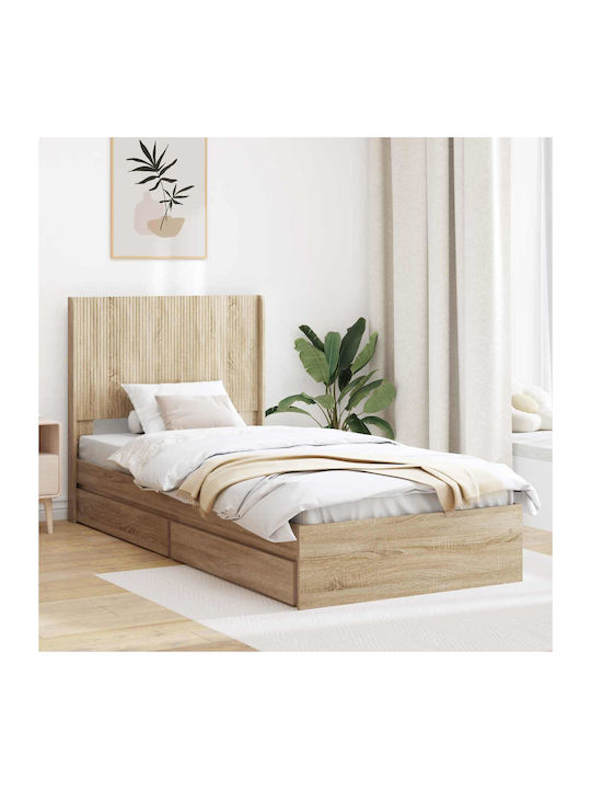Single Wooden Bed Sonoma Oak with Slats for Mat...