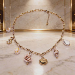 Ocean Treasure Shell Charm Necklace In Stainless Steel