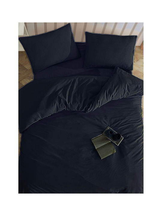 SteweHome Cotton Duvet Cover Set 200x220cm Double With 2 Pillowcases Black