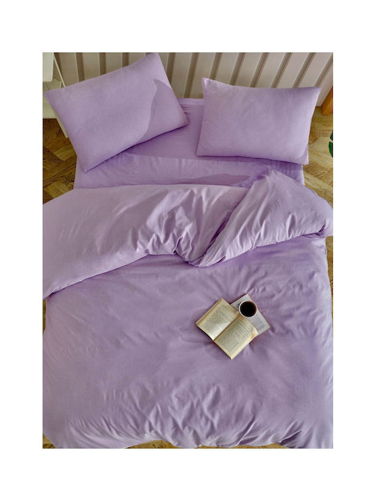 SteweHome Cotton Duvet Cover Set 160x220cm Single With Pillowcase Purple