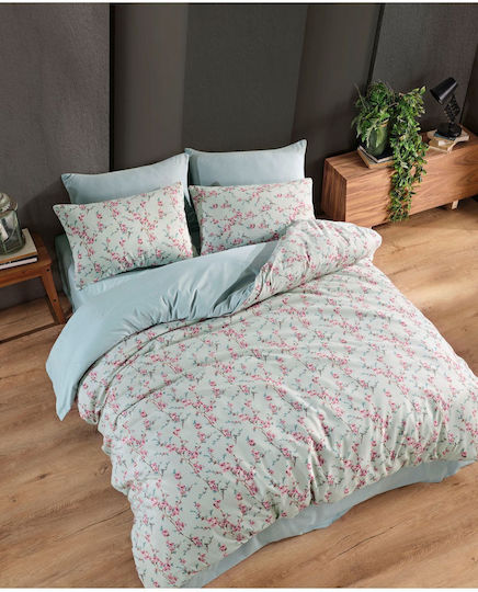 SteweHome Cotton Duvet Cover Set 200x220cm Double With 2 Pillowcases Green