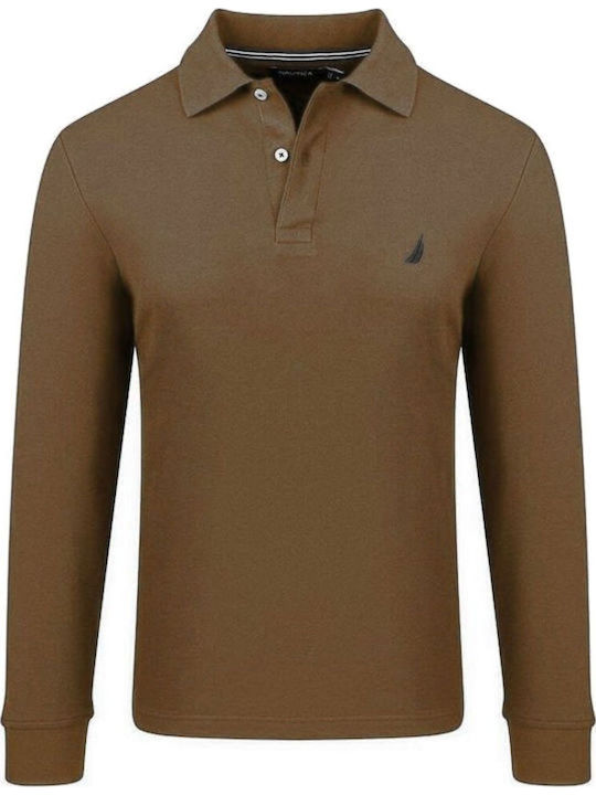 Nautica Polo Long Sleeve Blouse Cigar Brown