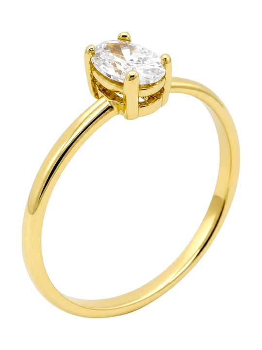 Xrisokosmima Single Stone Ring From 9K Gold With Zircon