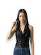 Women's Sleeveless Top with Tie at Neck Black