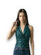 Women's Sleeveless Blouse with Tie at the Neck Green