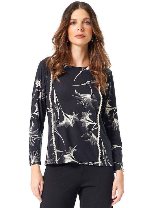 Damen Langärmeliges Blumen Pullover Grau