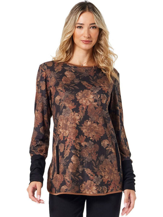 Damen Langärmeliges Pullover Blumen Braun