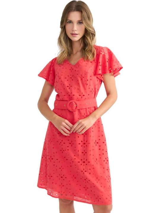 Summer Midi Dress with Ruffles Coral