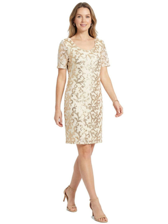 Rochie Mini De Seară Cu Dantelă Ecru