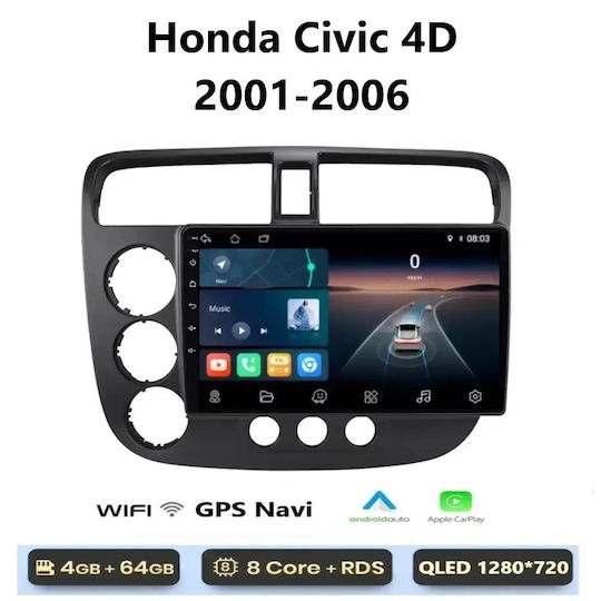 Sistem Audio Auto pentru Honda Civic 2001-2006 (Bluetooth/USB/WiFi/GPS/Apple CarPlay/Android Auto) cu Ecran Tactil 9"