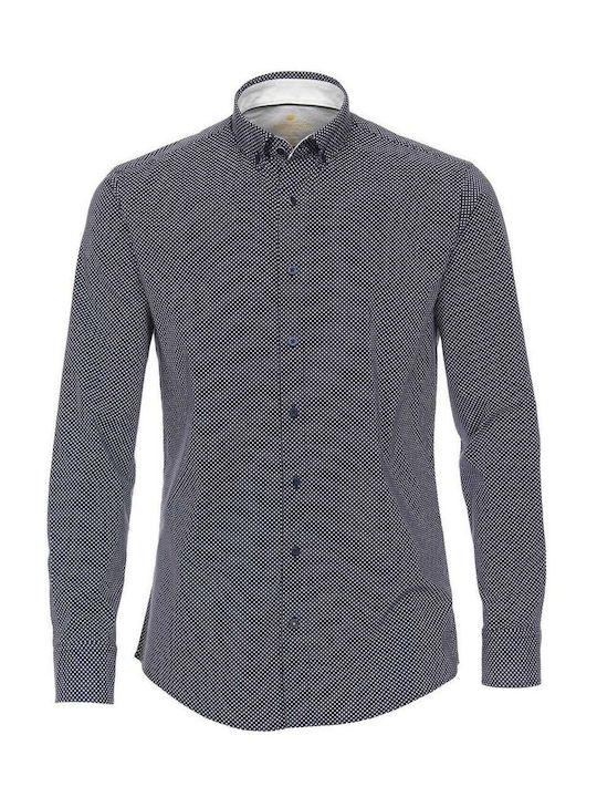 Long Sleeve Shirt In Regular Fit Polka Dot Blue-White