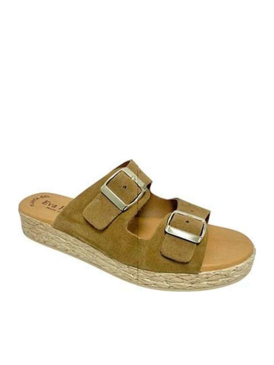Leder Flache Sandalen für Damen Tabac Braun