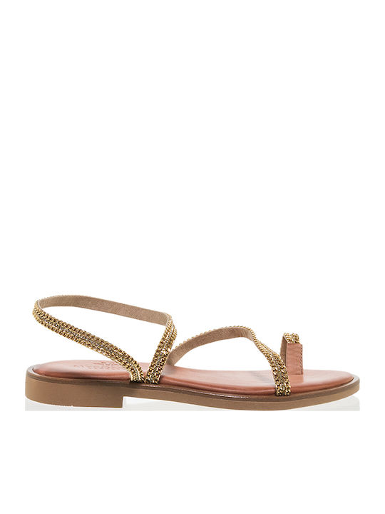 Myconian Leather Women's Flat Sandals Gold