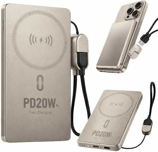 Verk Group 06396 Power Bank 5000mAh 20W με Θύρα USB-A και Θύρα USB-C Power Delivery Χρυσό