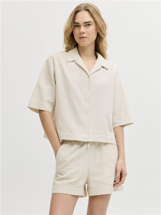 Jack & Jones Kurzärmeliges Damenleinenhemd Beige