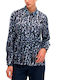 Long Sleeve Women's Satin Shirt Blue
