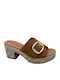 Leather Mules with Heel in Tabac Brown Colour
