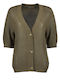 Gestrickte Damen Strickjacke mit Knöpfen Khaki