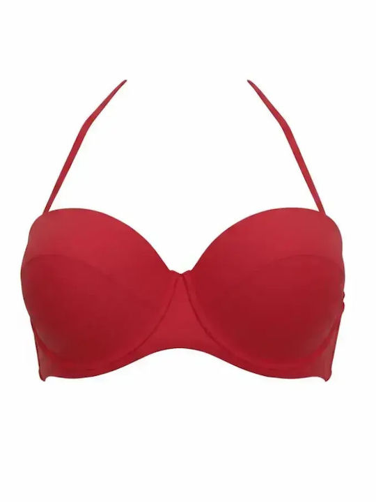 Top De Bikini Fără Bretele Cu Burete Roșu