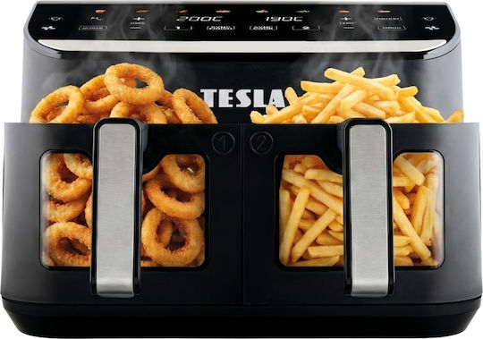 Tesla Electronics AirCook DualHeat QD464 XXL Heißluftfritteusen mit Doppelter Abnehmbarer Behälter 9lt Schwarz