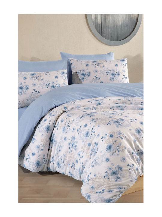 SteweHome Bed Sheet Set with 1 Pillowcase King Size with Rubber Hugger 200x220cm Blue Grey 4 Pieces