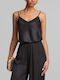 Women's Satin Lingerie Top with Lace Black