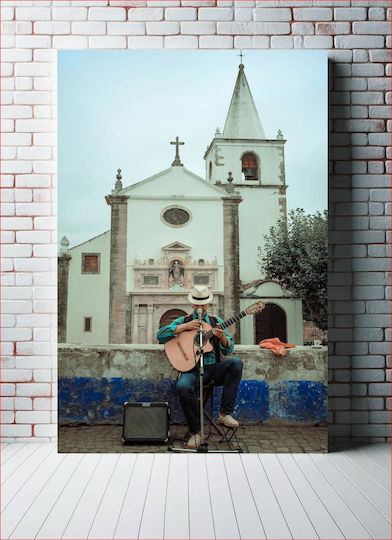 Painting Street Musician In Front Church Street Musician In Front Church 70x100
