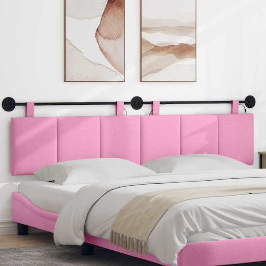 vidaXL LED Възглавница за Табла на Легло, Текстилна, Розова, 210x55 cm