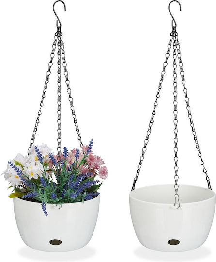 Relaxdays Set 2 Ghivece de Flori Din Plastic Albe