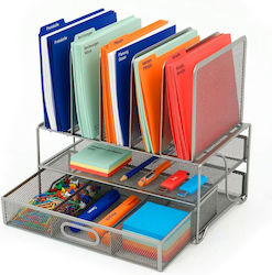 Relaxdays Schreibtischorganisator 6 Fächer Lackiertes Metall 36x35x24,5cm Silber