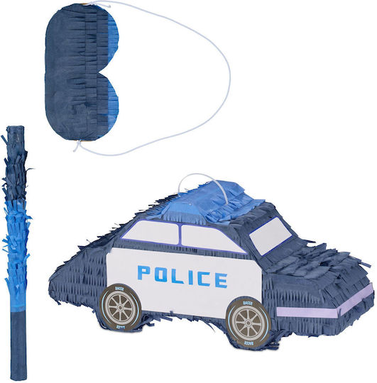 Relaxdays Pinata Polițist Albastră 22x50x16cm Set Băț Mască