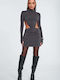 Mini Evening Dress Open Back Charcoal