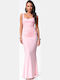 Summer Maxi Evening Dress with Lace Pink