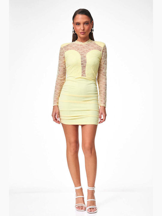 Decoro Rochie Mini De Seară Cu Dantelă Galbenă