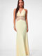 Summer Maxi Evening Dress Open Back with Lace Yellow