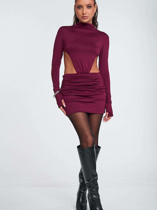 Decoro Mini Evening Dress Open Back Burgundy