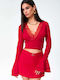 Women's Crop Top with Lace Red