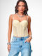 Damen Bluse Korsett mit Spitze Gelb