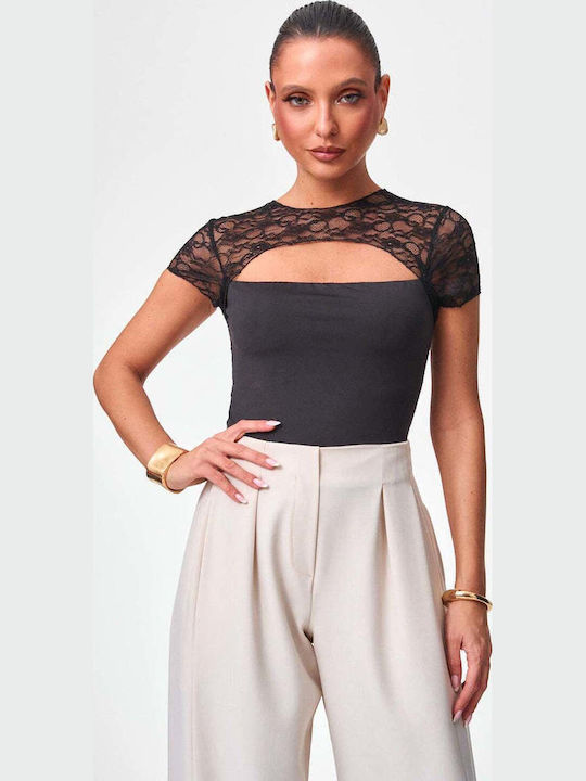 Decoro Women's Blouse with Lace Black