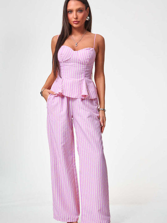 Decoro Women's Pink Kit with Striped Trousers