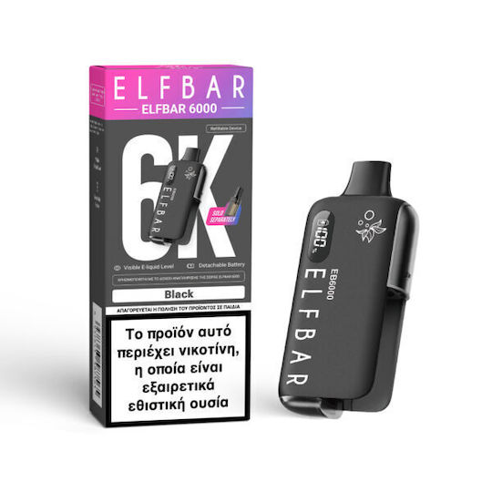 Elf Bar Ηλεκτρονικό Τσιγάρο μιας Χρήσης 6000 Εισπνοών 10ml 20mg Μαύρο
