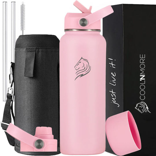 Cool'NMore Μπουκάλι Θερμός Ανοξείδωτο BPA Free 1lt Flamingo με Καλαμάκι, Λαβή, Επιστόμιο και Θηλιά