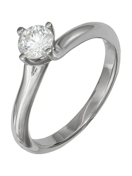 Single Stone Ring In 18K White Gold With Diamond